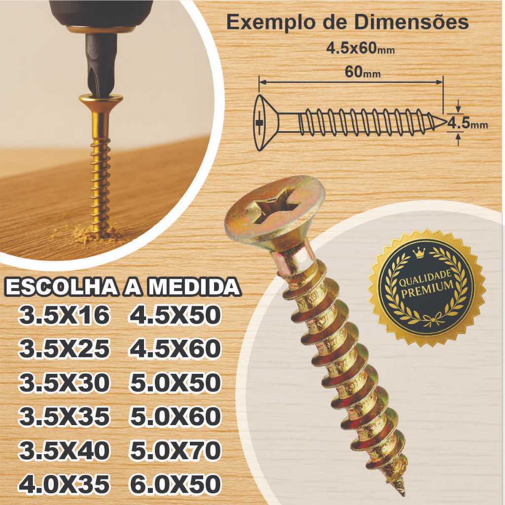 Caixa Parafuso Chipboard Phillips Cabeça Chata 3,5x16 ao 6,0x50