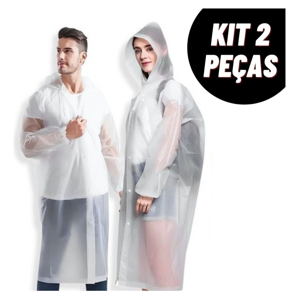 Kit Capa de Chuva Grossa e Longa com Capuz Transparente Reforçada ...