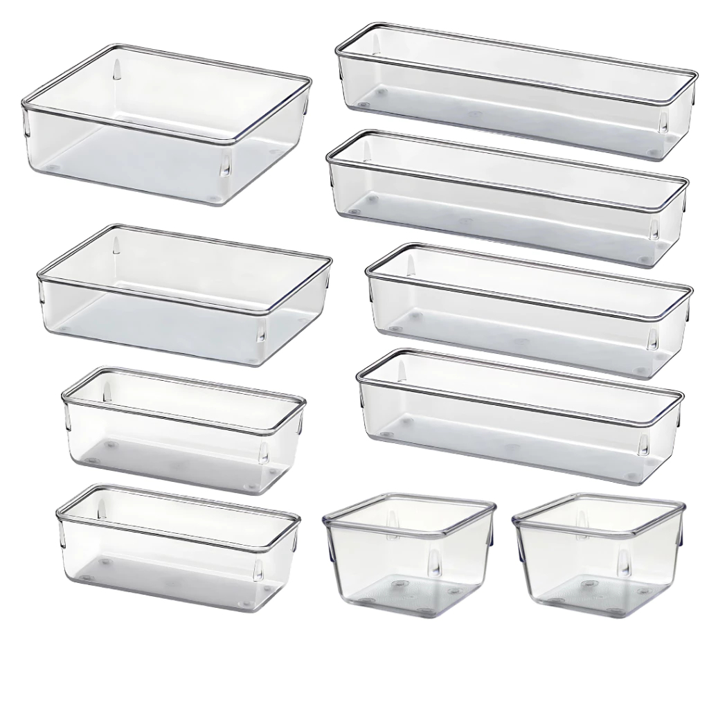 Organizador Multiuso Kit 10 Acrimet Gaveta Acrílico Cristal Empilhável Transparente - 979