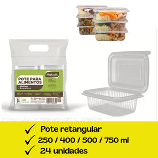 Kit 24 potes plastico marmita 250 400 500 750ml bandeja embalagem com tampa congelar microondas alimentos