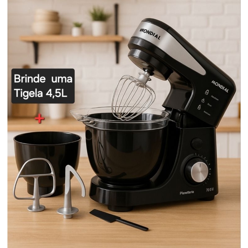 Batedeira Planetária Mondial Premium Preto e Inox 700W 127V