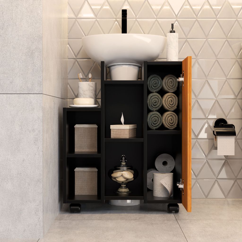 Armario De Banheiro Gabinete Balcão Pia Coluna Movel Rodas