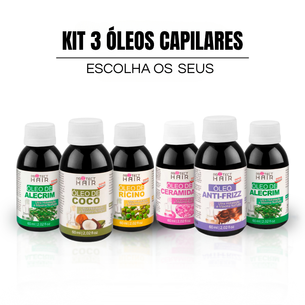 Kit 3 óleos vegetais para umectação terapia capilar hidratação