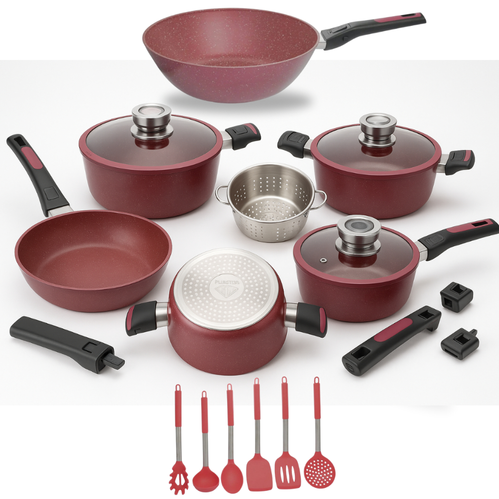 Jogo de panelas 19 peças luxo cerâmica titanio fogão indução e comum