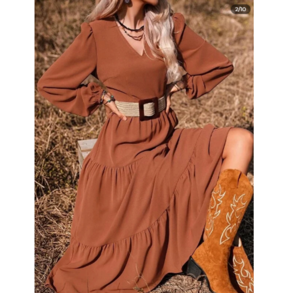 Vestido Midi com manga longa para Outono Inverno - Tendência Boho Chic ...