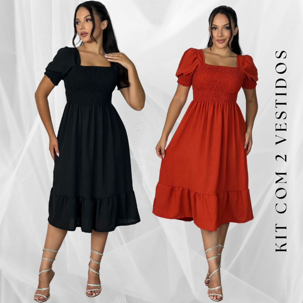 Kit Vestido Feminino Midi Soltinho Fresquinho Gestante Dia Dia Passeio  Moda Evangelica Igreja