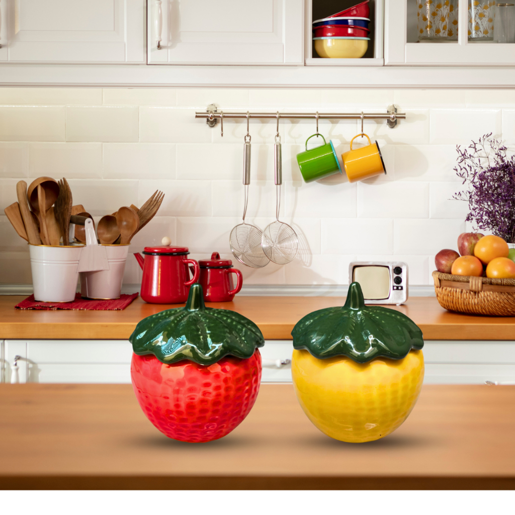 Pote Tomate Pequeno Com Tampa Multiuso Vermelho em Ceramica