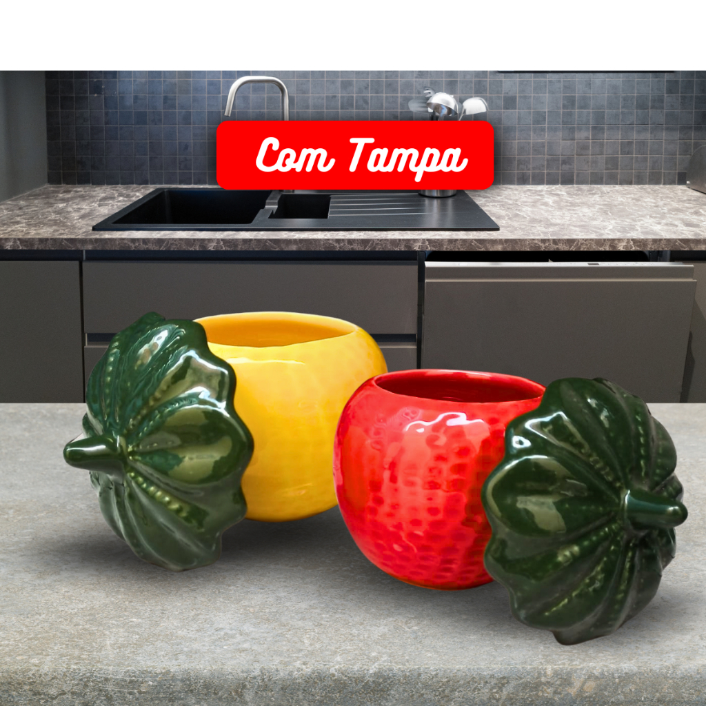 Pote Tomate Pequeno Com Tampa Multiuso Vermelho em Ceramica