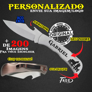 Canivete Abridor Garrafa Lâmina Inox Clip Bolso Estilo Zebu Personalizado Seu Nome e Logo