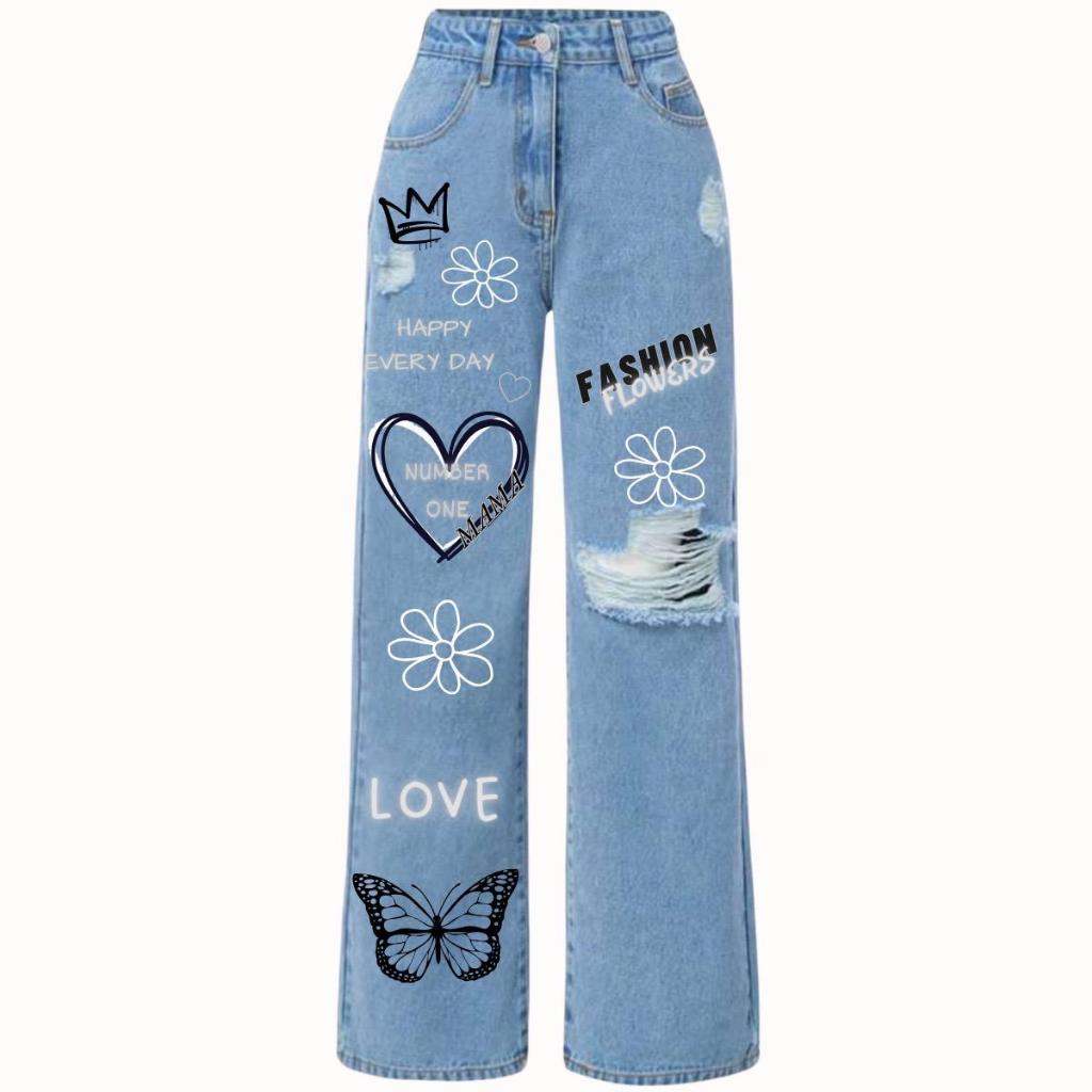 calça jeans feminina desenho tumblr em Promoção na Shopee Brasil 2025