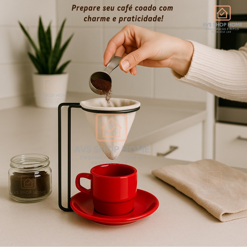 Suporte para Mini Coador de Café, Kit Suporte e Xícara na cor Vermelho ...