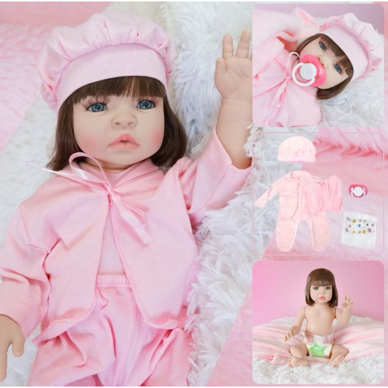 Boneca Reborn Grande 50cm Bebe Fala Frases Olhos Moveis Acessórios Fralda Mamadeira Chupeta Sapatos