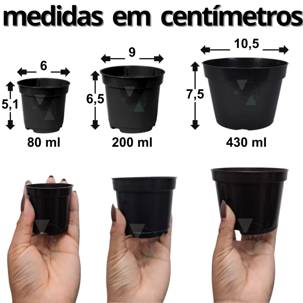 Kit 60 vasos para plantas na cor Preta ( Pote 11, pote 9, pote 6 )