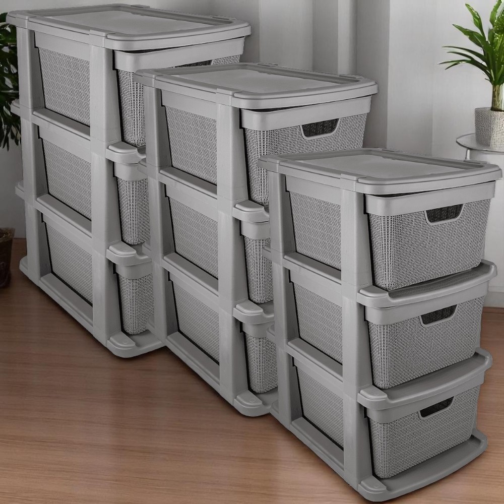 Kit 3 Gaveteiro Organizador de Chão Grande 15 Litros com 3 Gavetas