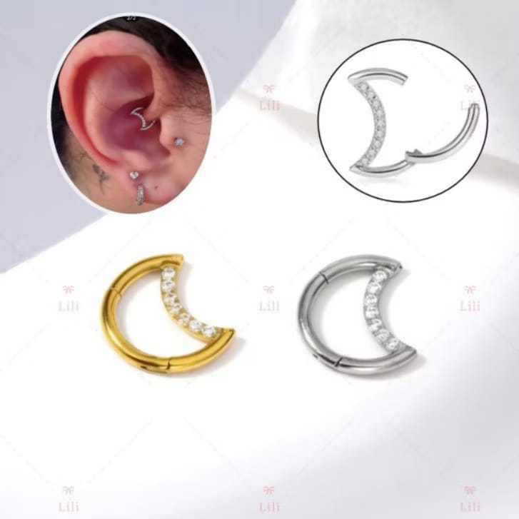 Kit 12 Piercing Daith rook septo Aço Cirúrgico clicker Lua Zircônia ...
