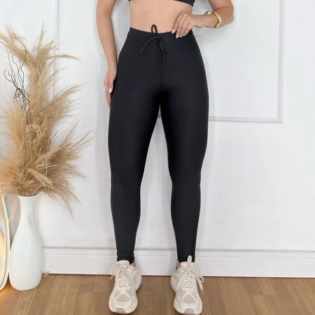 Calça fitness com laço na cintura zero transparência tecido premium academia crossfit