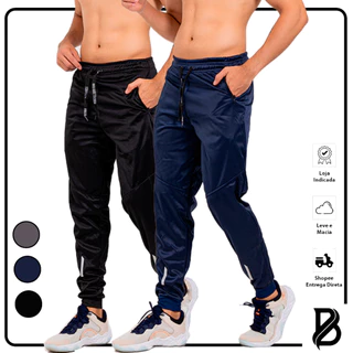 Kit 2 Calça Masculina Jogger Academia Esportiva Casual Poliester C/REFLETIVO ZIPER BOLSO DRYFIT
