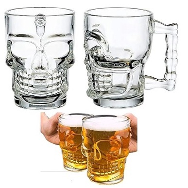 Caneca de vidro crânio caveira 500ml.