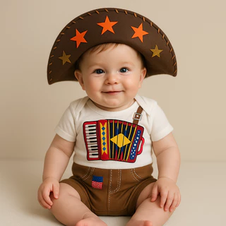 Body Bebê Infantil Menino Mêsversário Temático Festa Junina Sanfoneiro Linha Premium