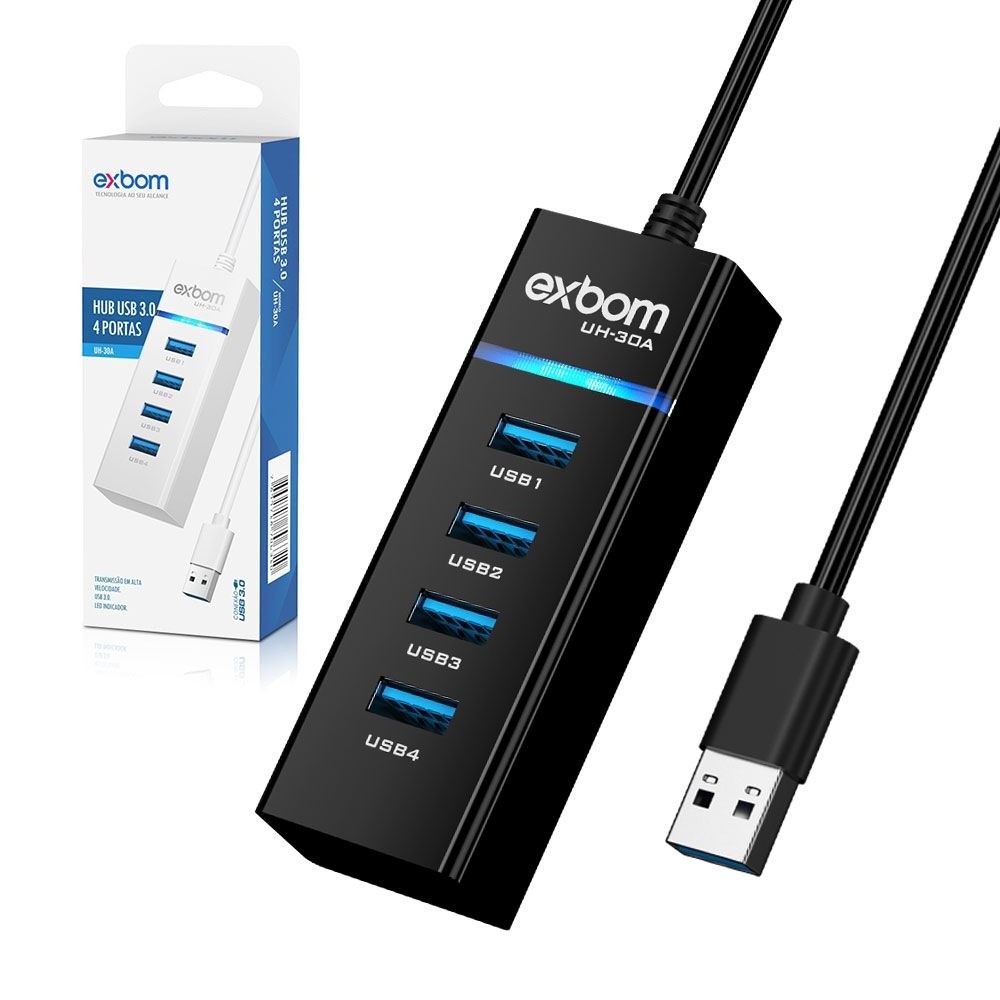 Hub USB 3.0 Expansão 4 Portas Super speed 5.0Gbps UH-30A com LED indicador Original