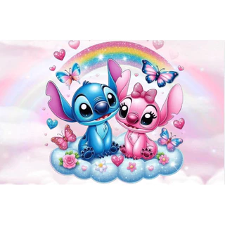 Painel Retangular em Tecido Sublimado 2,2m X 1,50m STITCH E ANGEL