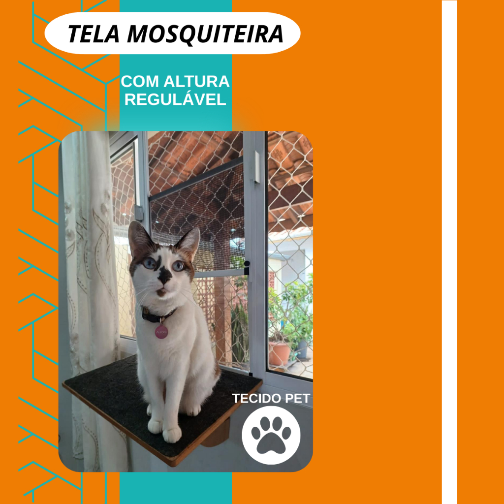 Tela Mosquiteira Tecido Pet Resistente unhas gatos cachorros Altura Regulável 68 a 127cm e L 47cm