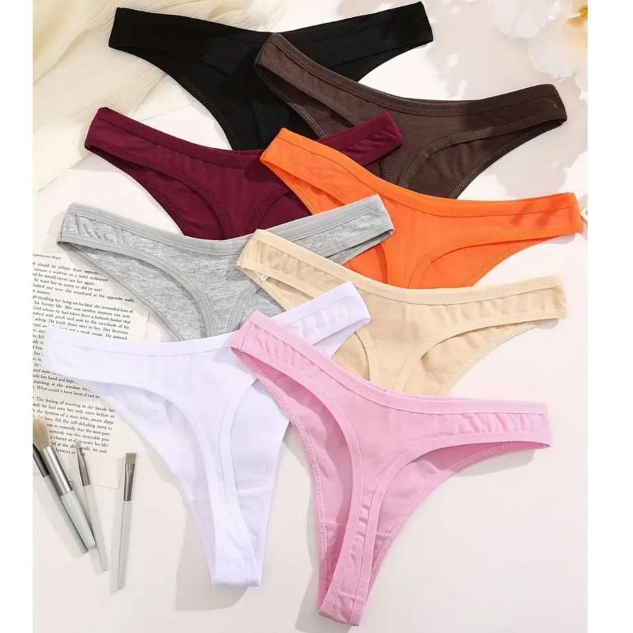 Kit 10 Calcinhas 100% Algodão Fio Dental Clássica em Cotton Cores solidas Moda Íntima Feminina