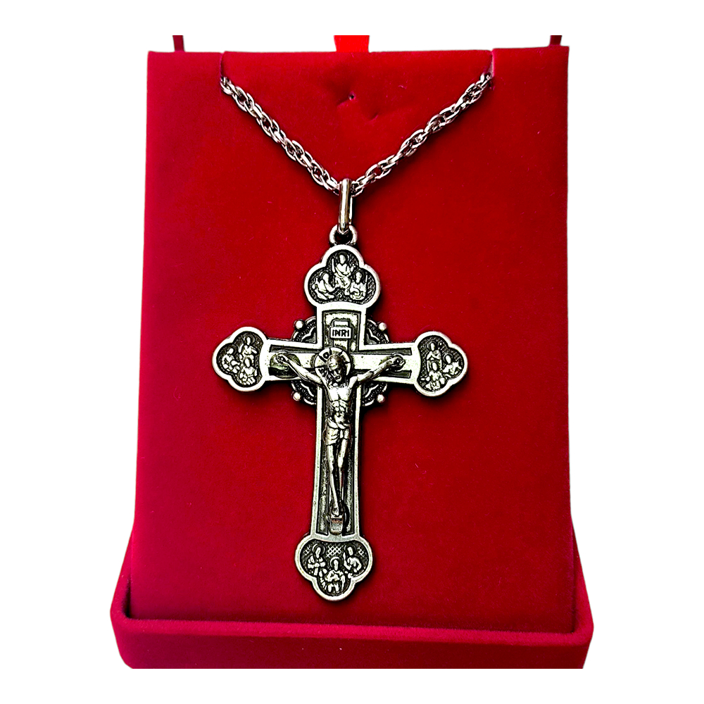 Cruz Bizantina Ornada 8cm, crucifixo, pingente, colar, ortodoxo, bizantino, catolico