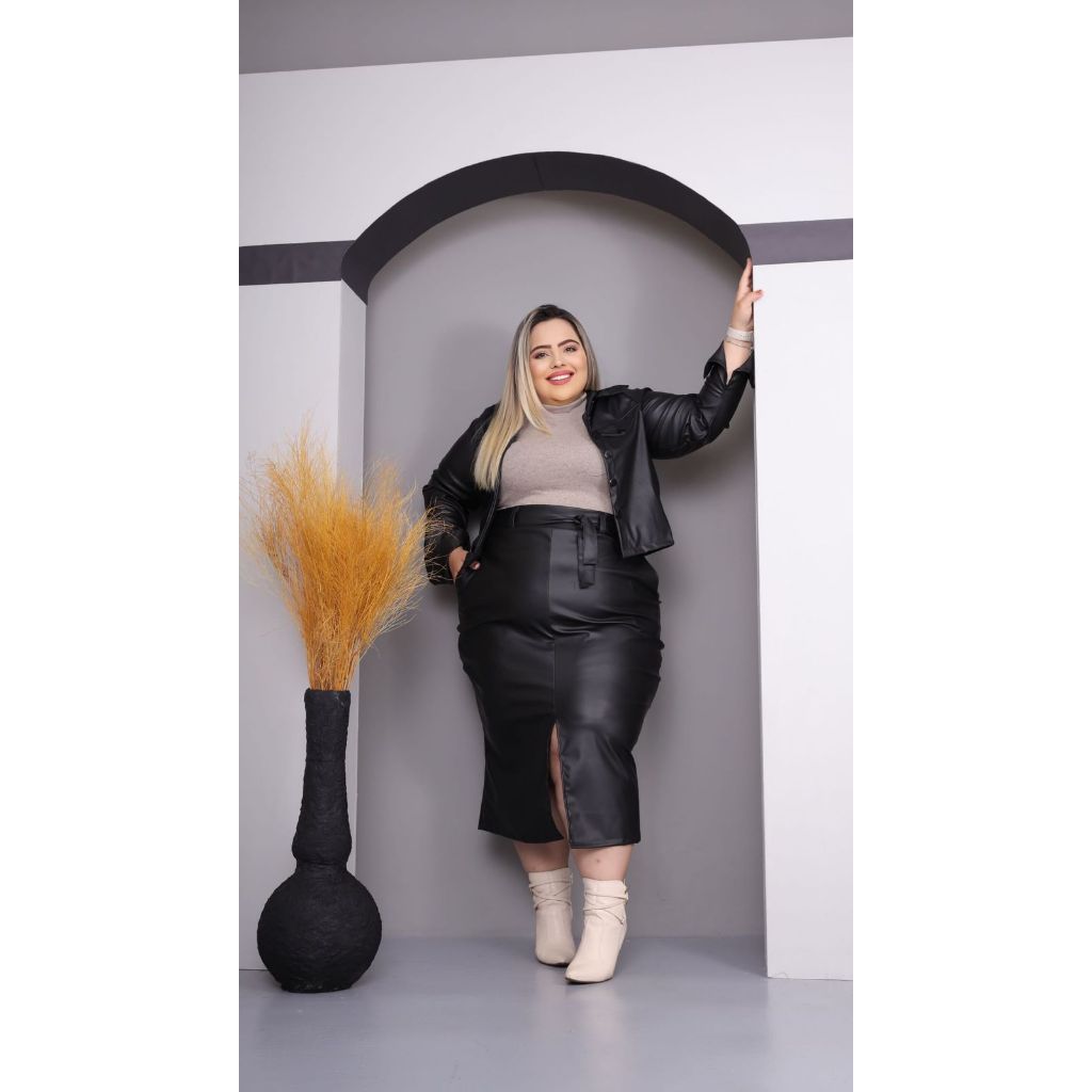Plus Size Saia Grande Rodada Saia CalÃ§a Couro Ecologico Plus Size