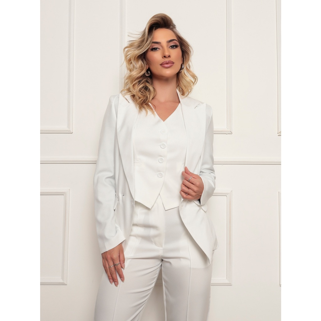 Conjunto 3pçs Terno Feminino Social Blazer Colete e Calça Elegante