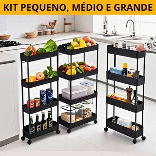 Kit 3 Tamanhos Pequeno Médio Grande Carrinho 4 Prateleiras Portátil para Lavanderia Quarto e Cozinha em Oferta na Shopee