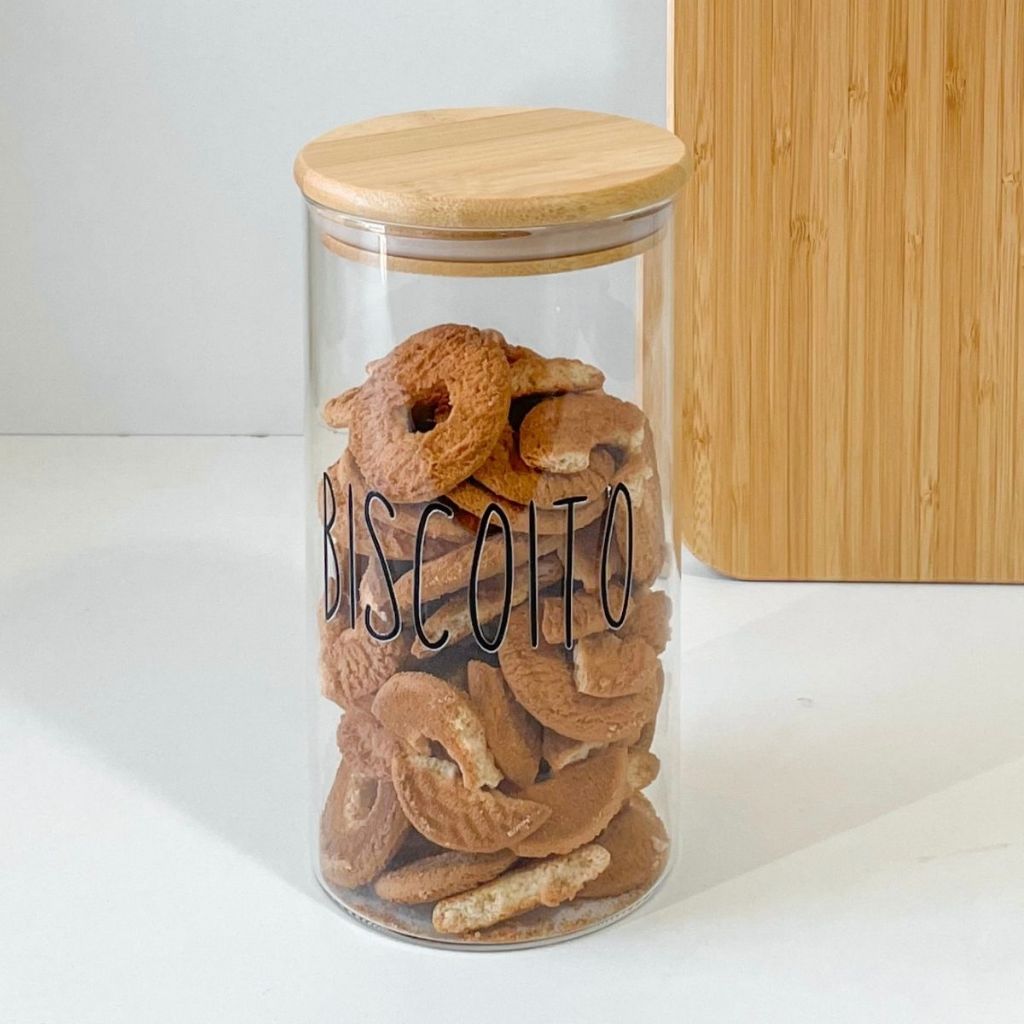 Pote de vidro redondo para Biscoito com tampa hermética de bambu 1,1L ...