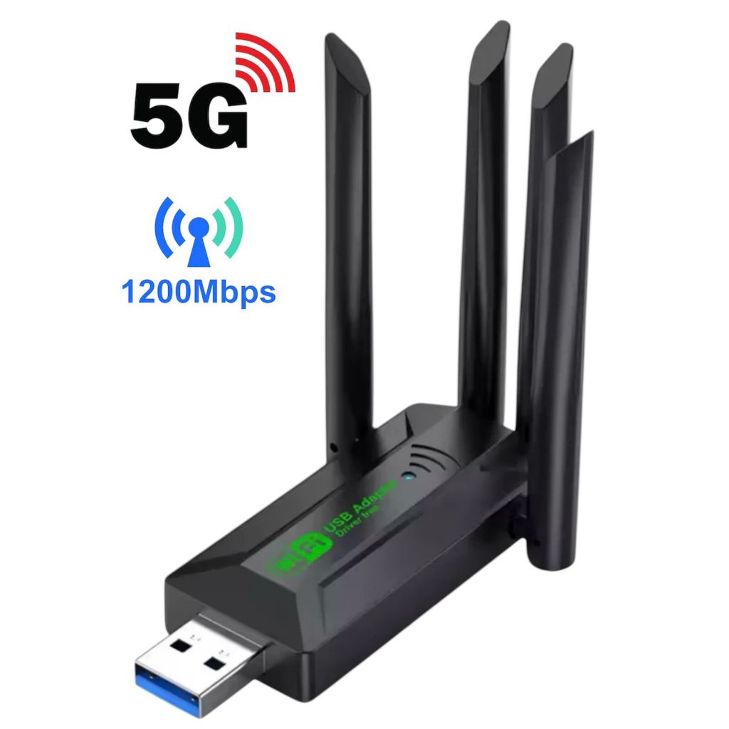 Adaptador Wifi USB 5G Dual Band 1.200mbps Com 4 Antenas Wireless Pc ...
