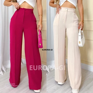 Calça Pantalona Feminina Com Botão e Elástico Na Cintura Tecido Duna Premium em Oferta na Shopee