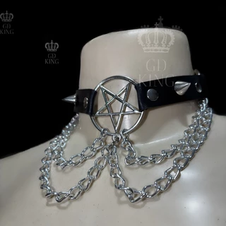 Choker Pentagrama Corrente Detalhes Punk Gótico Rock KPop
