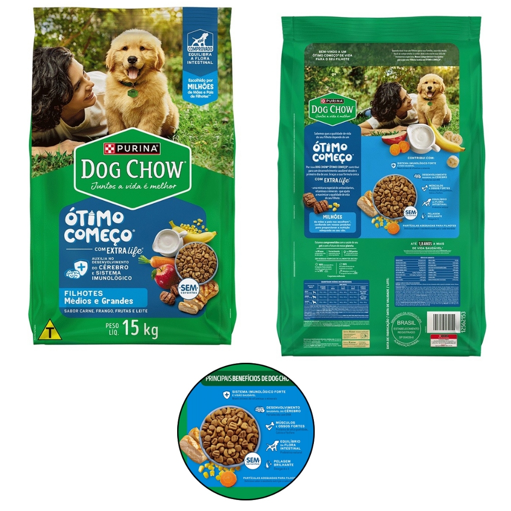 Ração Para Cachorros Filhotes Médio e Grande Porte Carne, Frango e ...