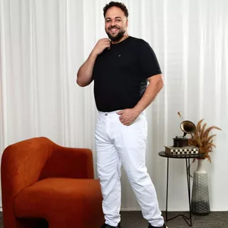 Calça Masculina Jeans Branca Com Lycra Confort Plus size lisa com Bolsos Envio imediato Promoção