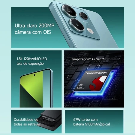 Xiaomi Note 13 Pro 5G Snapdragon 7S Gen2 Smartphone 6 67 67W 5100mAh 200MP Câmera OIS Global ROM
