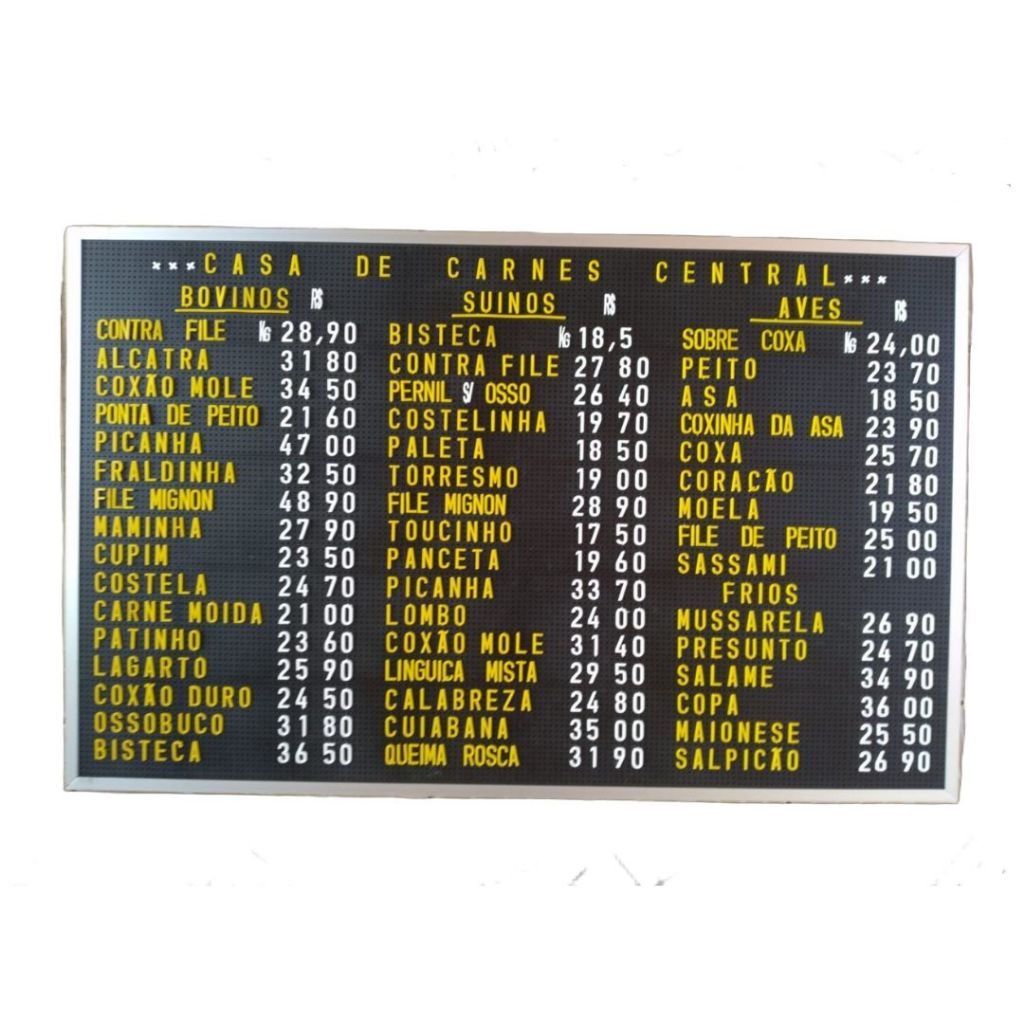 Painel Placa de Preço Com Letra e Número Removível com Moldu