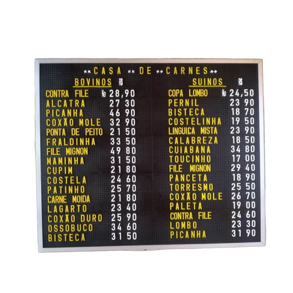 Painel Placa de Preço Com Letra e Número Removível com Moldu