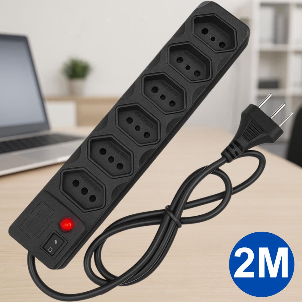 Filtro De Linha Régua De Tomadas 6, 5, 4 e 3 Tomadas Tripolar 10 Amperes Com Fusível