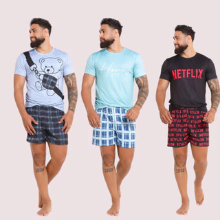Pijama Masculino Curto Descolado Divertido Netflix Várias Estampas em Oferta na Shopee