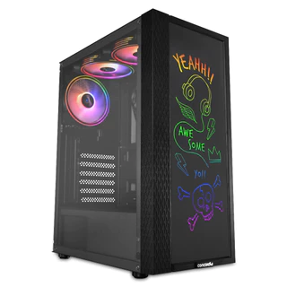 Gabinete Gamer Concórdia Creative com 3 fans ARGB e vidro frontal para escrita em Oferta na Shopee