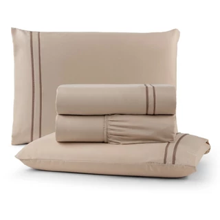 Jogo de lençol com 3 peças cama casal padrão 300 fios com elástico avelã caqui em Oferta na Shopee