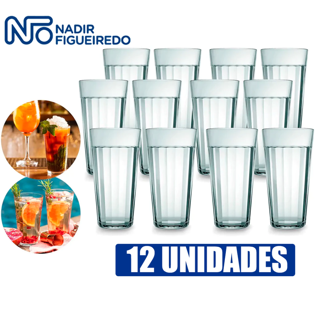 Kit 12 Copo Americano Long Drink 450ml Nadir Vidro Resistente Bebidas Drink Bar Restaurante
