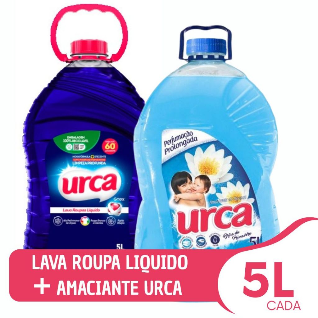Sabão Líquido 5L + Amaciante 5L Urca | Kit Completo para Lavanderia ...