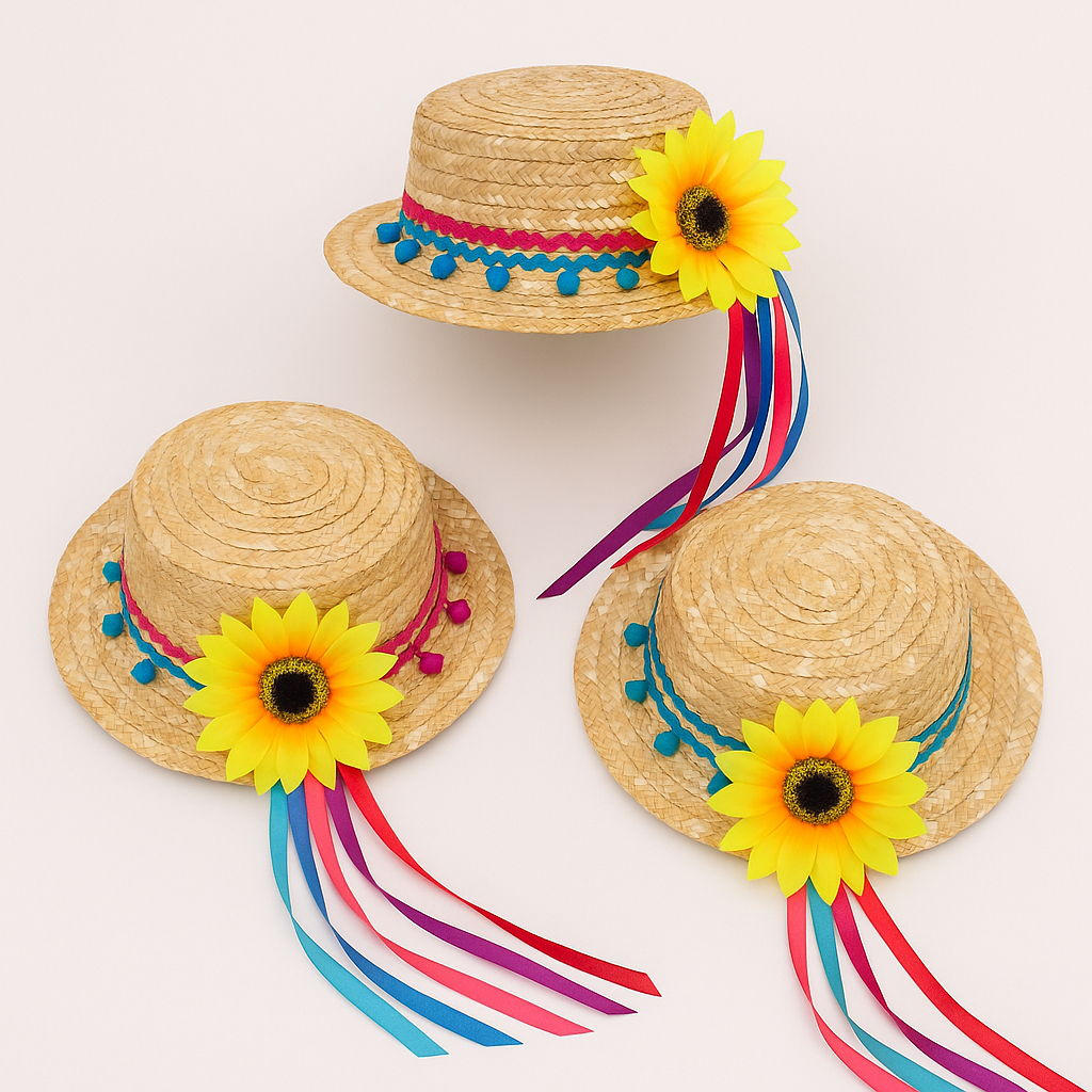 Chapéu de Palha Junino Decorado com Flor e Fitas – Festa Junina ...