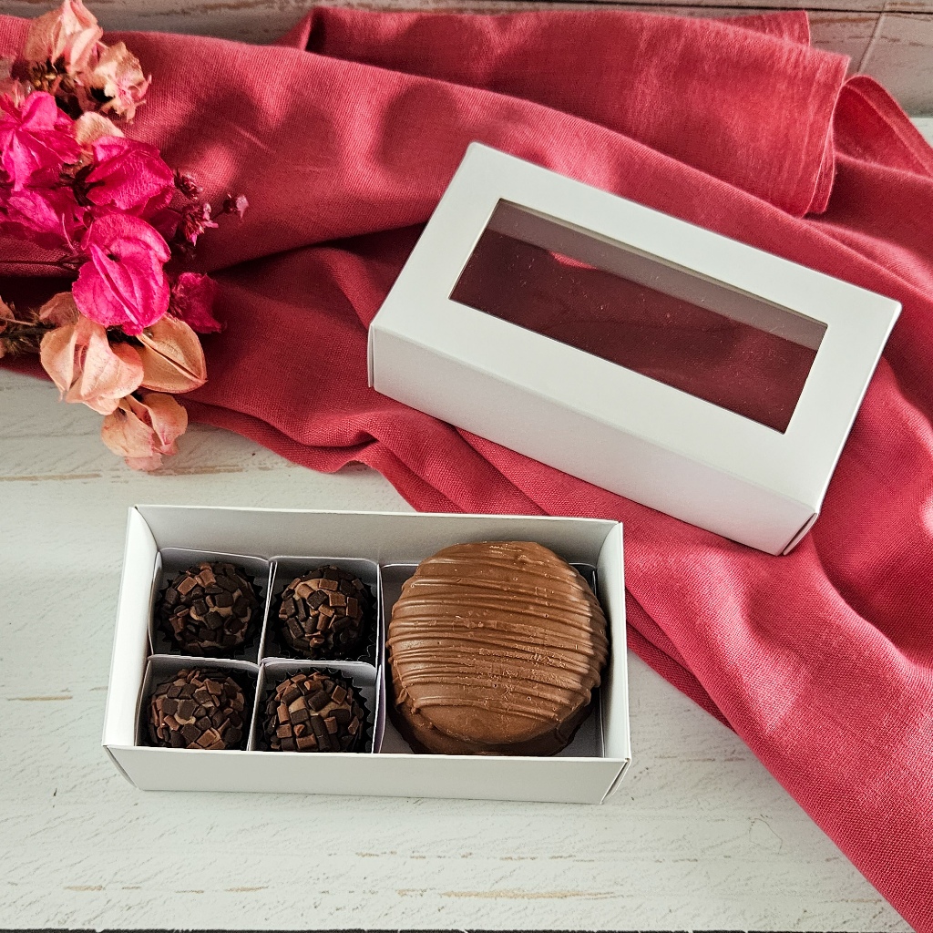 10 Caixas para 1 brownie 4 Brigadeiros - Tampa Visor