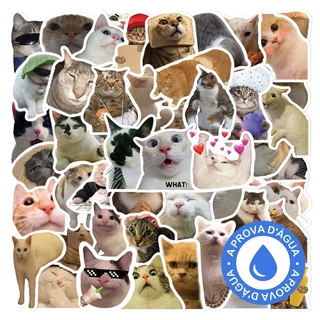 Adesivos de Gato Meme à Prova d'Água Kit com 10 Stickers Divertidos para Celular, Caderno, Notebook