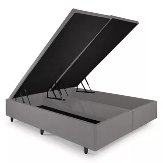 Base Box Baú Casal Bipartido 138x188x42 Courino Linho Cinza em Oferta na Shopee